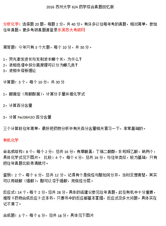 2016年苏州大学624药学综合考研真题,苏州大学药学综合,苏州大学,药学综合,第2张