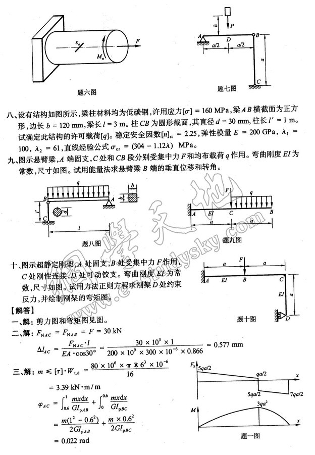 2010年南京航空航天大学材料力学考研真题答案,南京航空航天大学材料力学,南京航空航天大学,材料力学,第2张