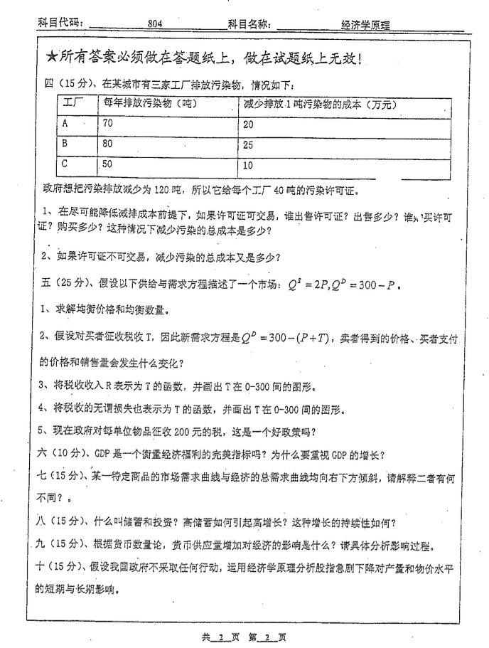 2008年北京工业大学804经济学原理考研真题,北京工业大学经济学原理,北京工业大学,经济学原理,第2张
