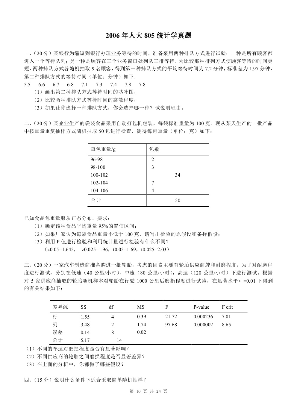2000-2015年中国人民大学805统计学考研真题,中国人民大学统计学,中国人民大学,统计学,第10张