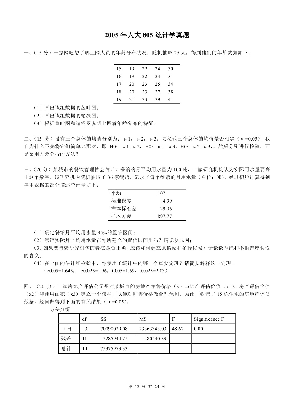 2000-2015年中国人民大学805统计学考研真题,中国人民大学统计学,中国人民大学,统计学,第12张
