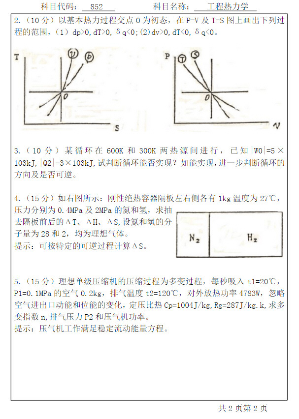 2000年北京工业大学852工程热力学考研真题及答案,北京工业大学工程热力学,北京工业大学,工程热力学,第2张