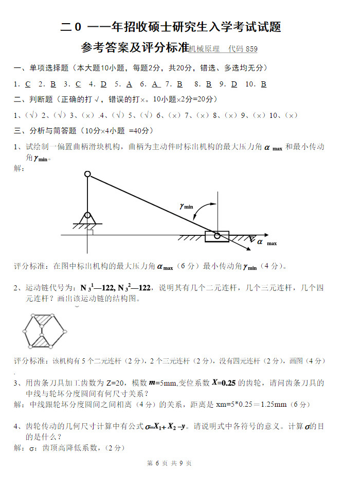 2011年武汉科技大学859机械原理考研真题及答案,武汉科技大学机械原理,武汉科技大学,机械原理,第7张