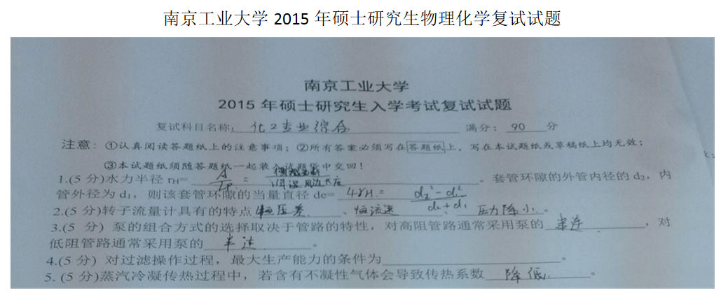 2015年南京工业大学物理化学考研复试真题,南京工业大学,第1张