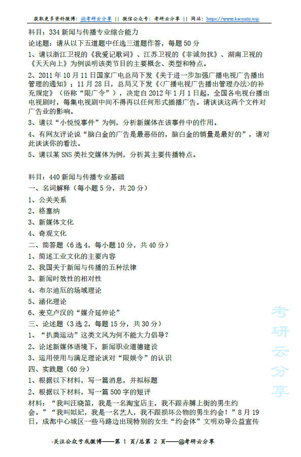 2012年苏州大学新闻与传播（专硕）考试真题