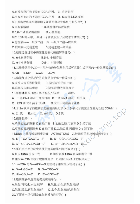 2005年广东海洋大学401生物化学考研真题,广东海洋大学生物化学,广东海洋大学,生物化学,第2张