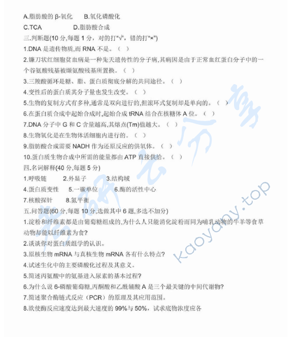 2005年广东海洋大学401生物化学考研真题,广东海洋大学生物化学,广东海洋大学,生物化学,第3张