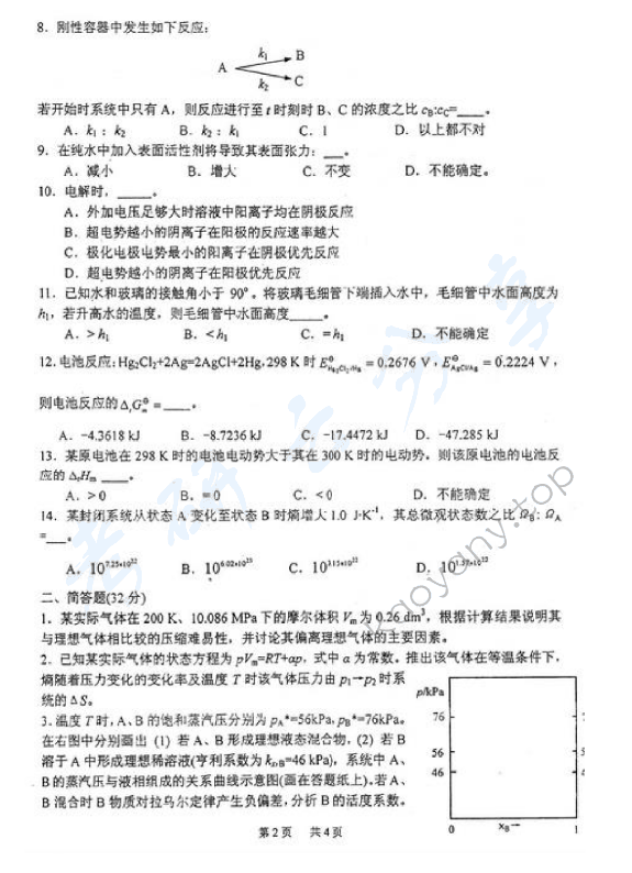2012年北京化工大学860物理化学考研真题,北京化工大学物理化学,北京化工大学,物理化学,第2张