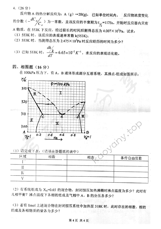 2006年北京化工大学460物理化学考研真题,北京化工大学物理化学,北京化工大学,物理化学,第4张