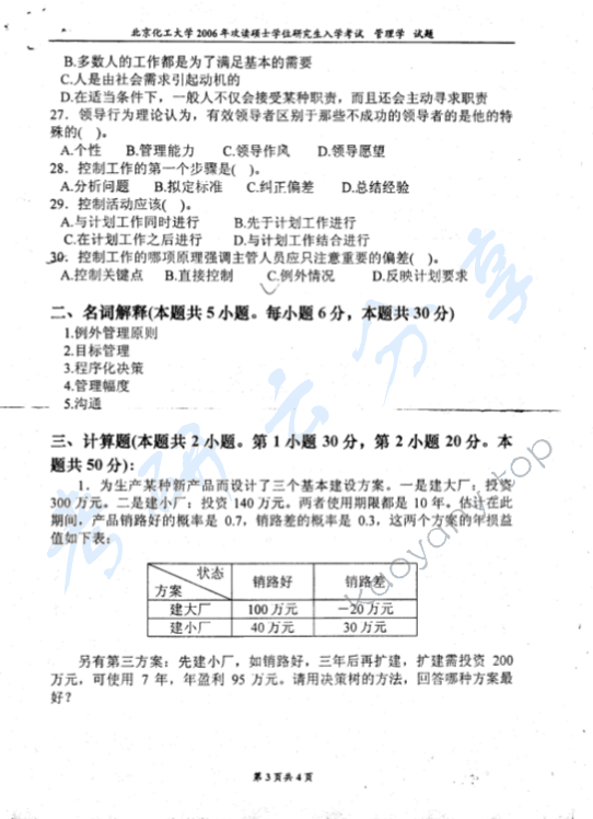 2006年北京化工大学450管理学考研真题,北京化工大学管理学,北京化工大学,管理学,第3张