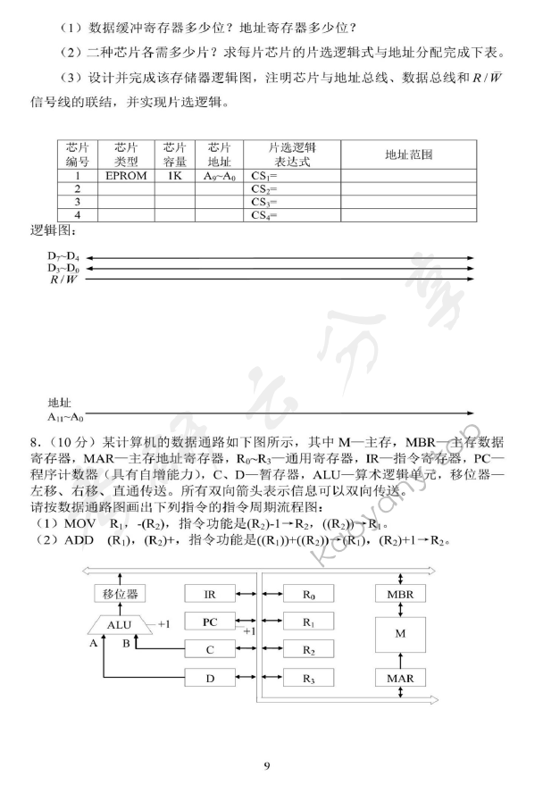 2014年北京科技大学869计算机组成原理考研真题,北京科技大学计算机组成原理,北京科技大学,计算机组成原理,第9张