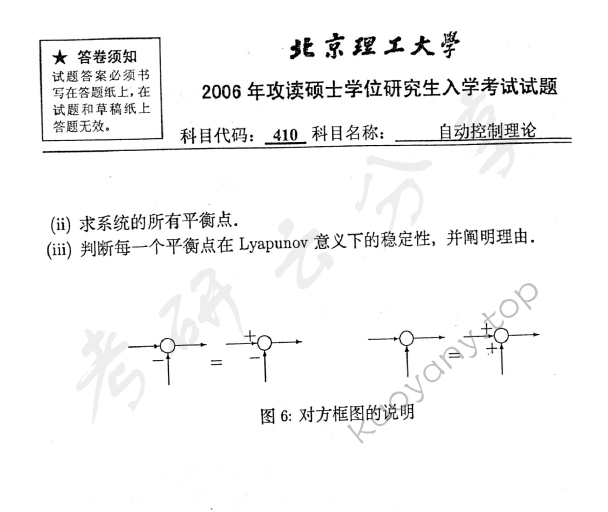 2006年北京理工大学410自动控制理论考研真题,北京理工大学自动控制理论,北京理工大学,自动控制理论,第6张