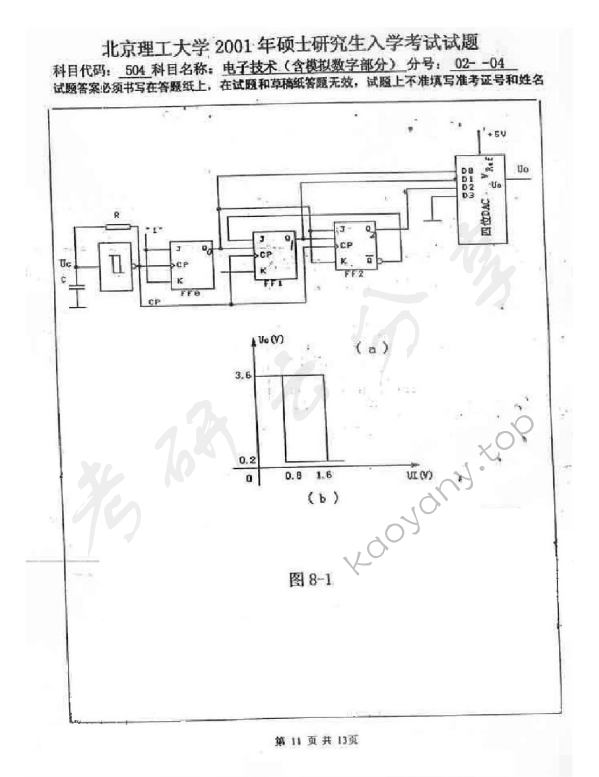 2001年北京理工大学411电子技术（含模拟数字部分）考研真题,北京理工大学电子技术,北京理工大学,电子技术,第11张