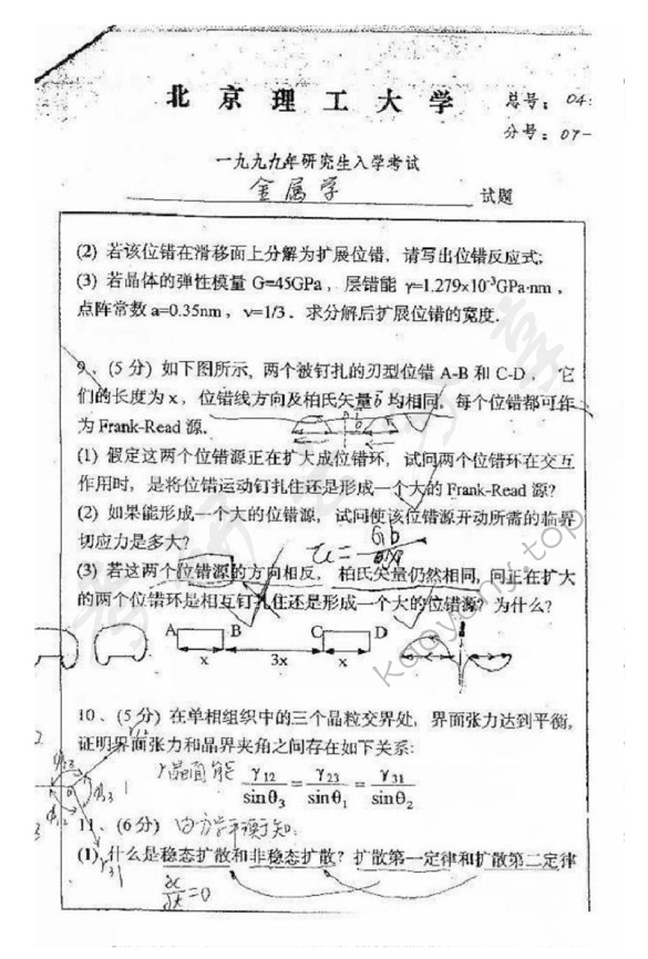 1999年北京理工大学金属学考研真题,北京理工大学金属学,北京理工大学,金属学,第3张