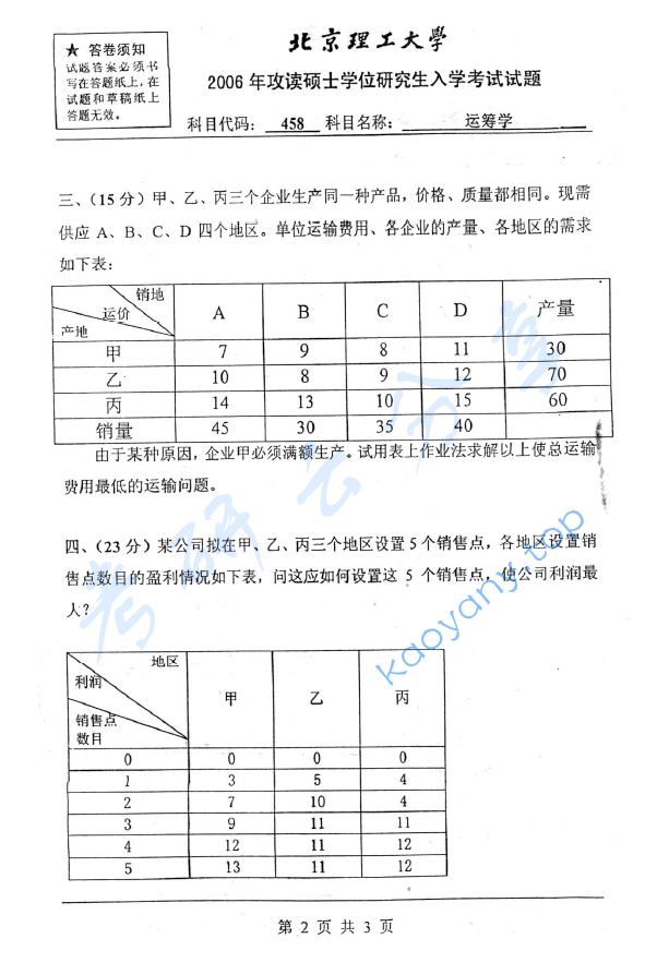 2006年北京理工大学458运筹学考研真题,image.png,北京理工大学运筹学,北京理工大学,运筹学,第2张