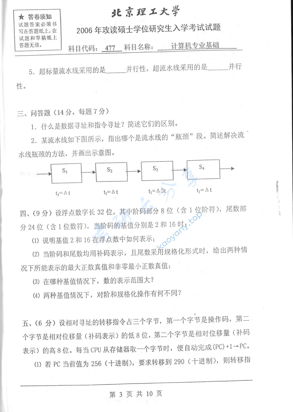 2006年北京理工大学477计算机专业基础考研真题,北京理工大学计算机专业基础,北京理工大学,计算机专业基础,第3张