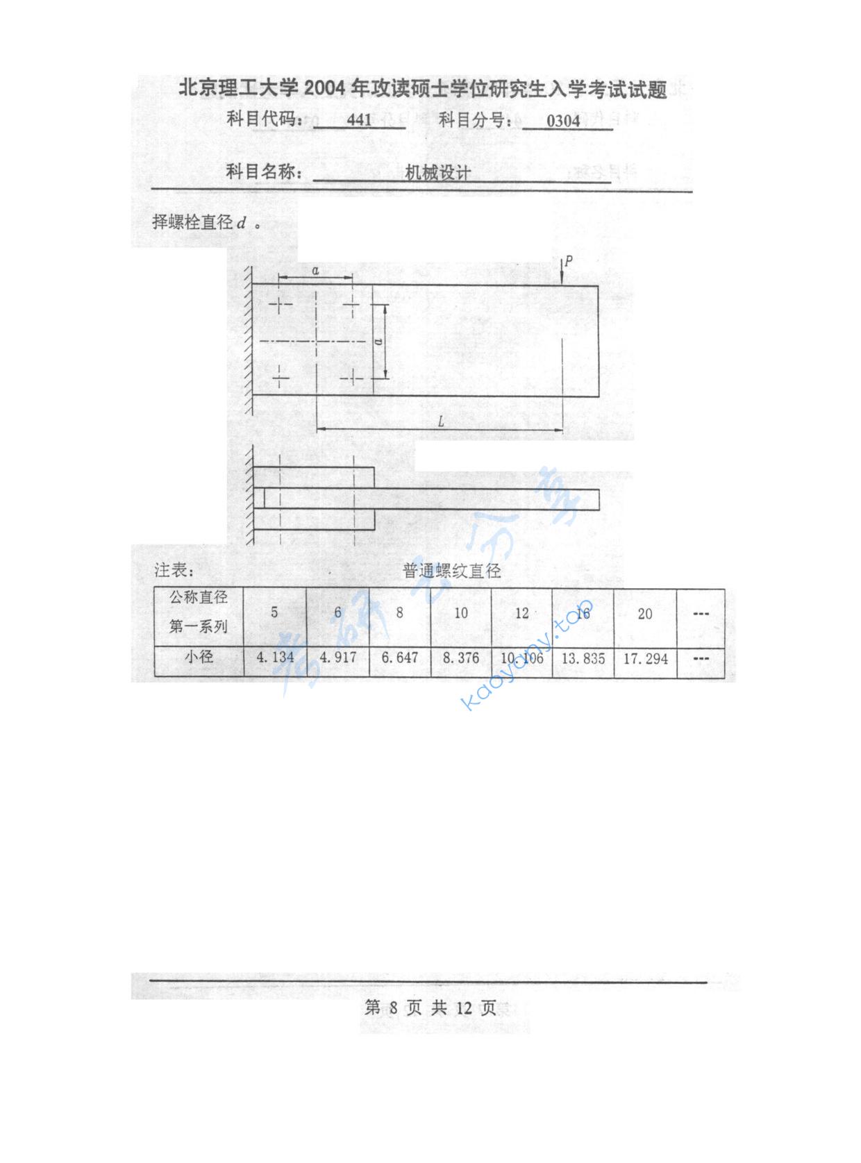 2004年北京理工大学441机械设计考研真题,北京理工大学机械设计,北京理工大学,机械设计,第8张