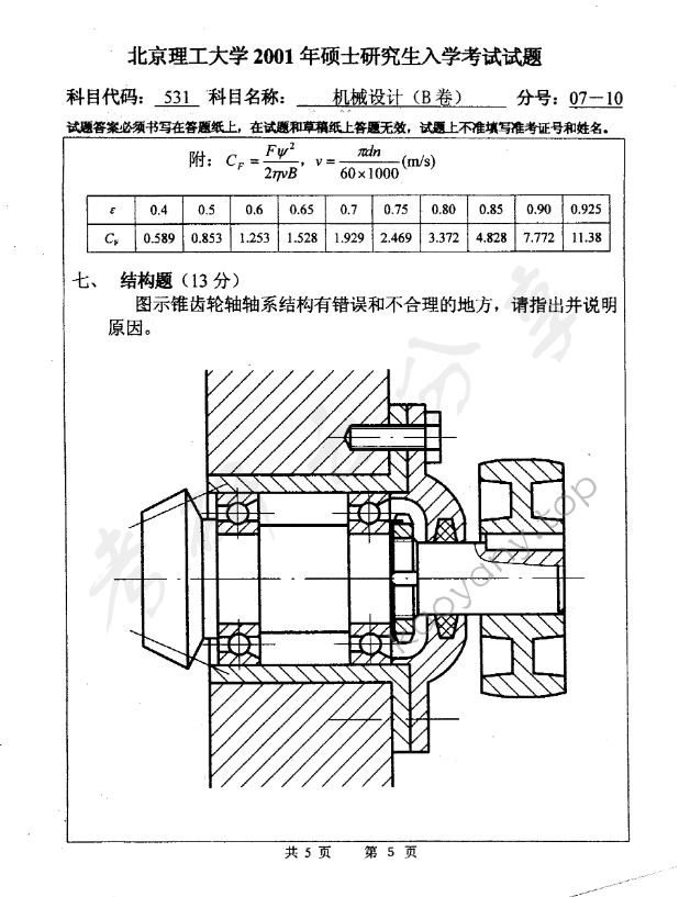 2001年北京理工大学531机械设计B卷考研真题,北京理工大学机械设计,北京理工大学,机械设计,第5张