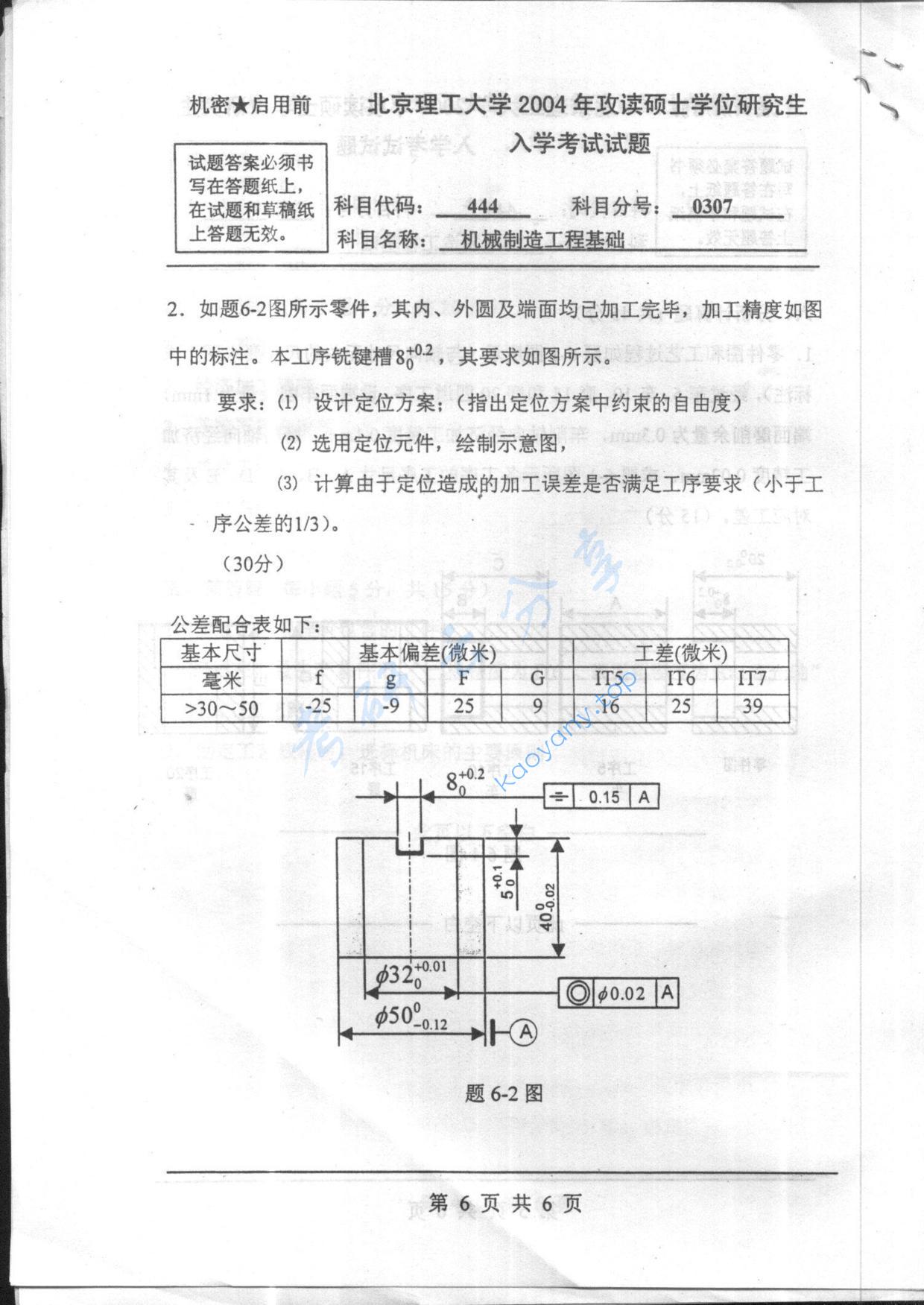 2004年北京理工大学444机械制造工程基础考研真题,北京理工大学机械制造工程基础,北京理工大学,机械制造工程基础,第6张