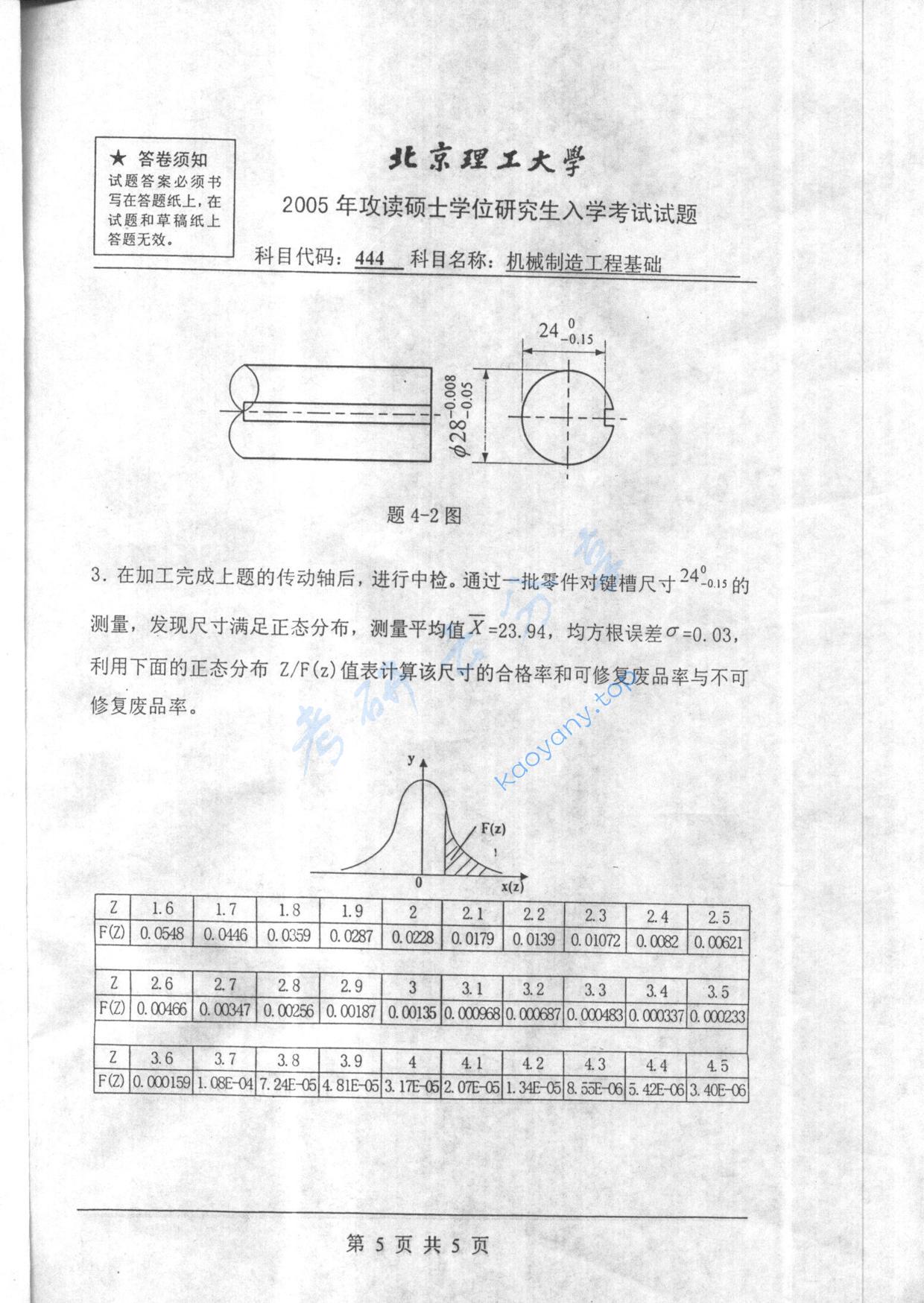 2005年北京理工大学444机械制造工程基础考研真题,北京理工大学机械制造工程基础,北京理工大学,机械制造工程基础,第5张