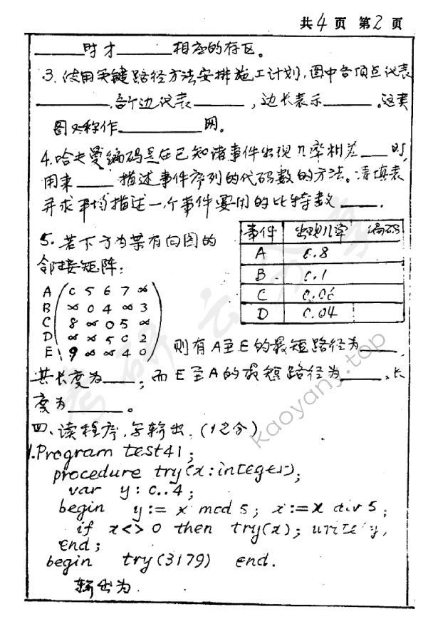 1998年北京师范大学数据结构与程序设计考研真题,北京师范大学数据结构与程序设计,北京师范大学,数据结构与程序设计,第2张
