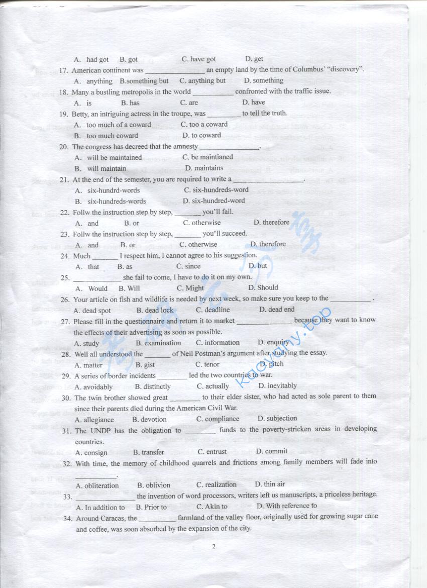 2016年上海海事大学综合英语考研真题,上海海事大学综合英语,上海海事大学,综合英语,第2张