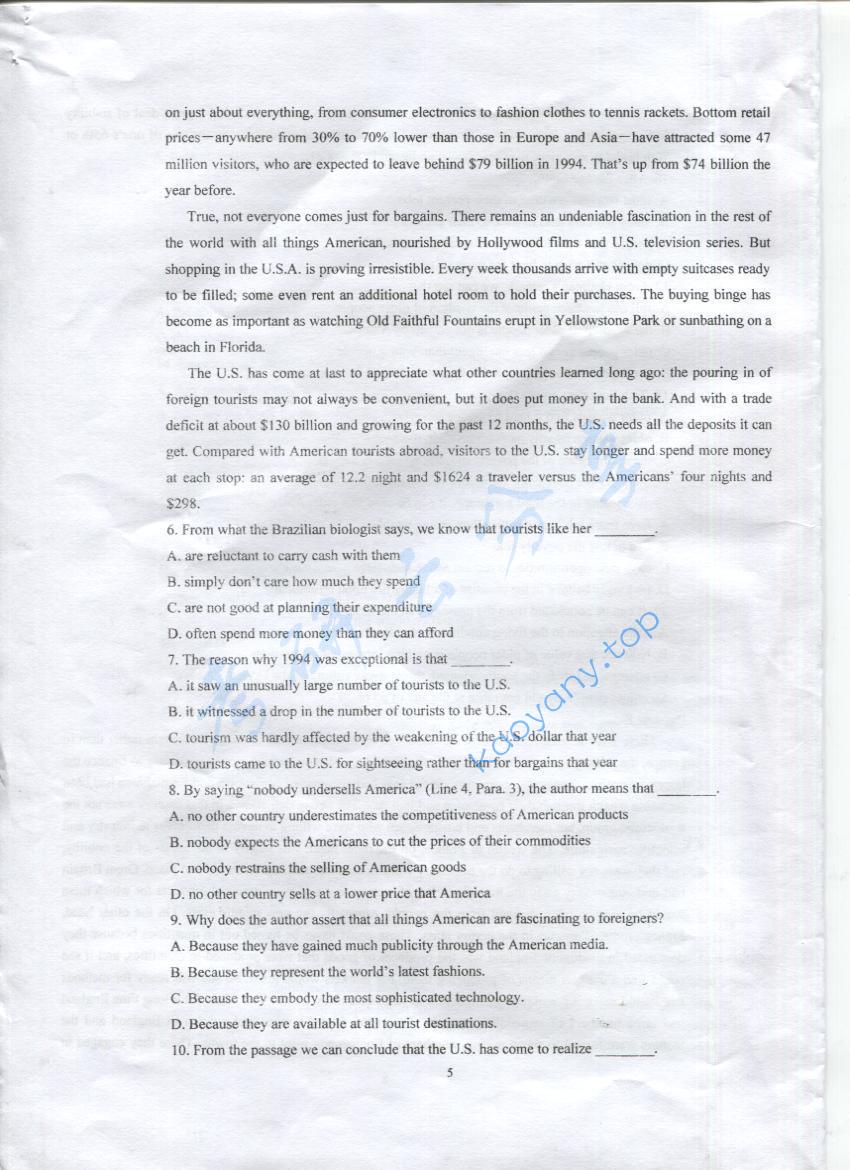 2016年上海海事大学综合英语考研真题,上海海事大学综合英语,上海海事大学,综合英语,第5张