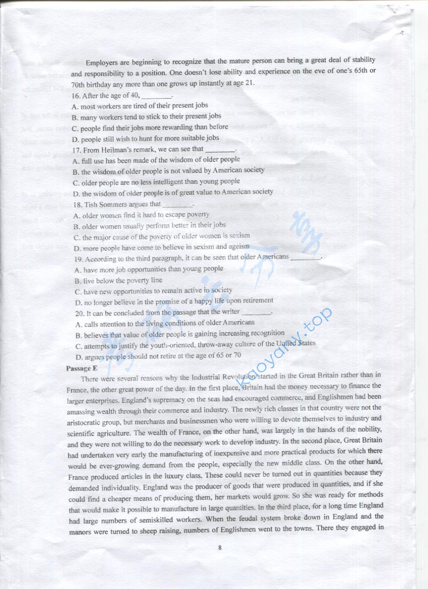 2016年上海海事大学综合英语考研真题,上海海事大学综合英语,上海海事大学,综合英语,第8张