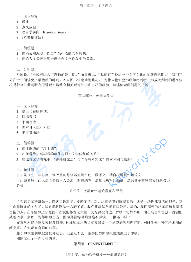 2009年北京师范大学文学理论与外国文学史（含比较文学）考研真题