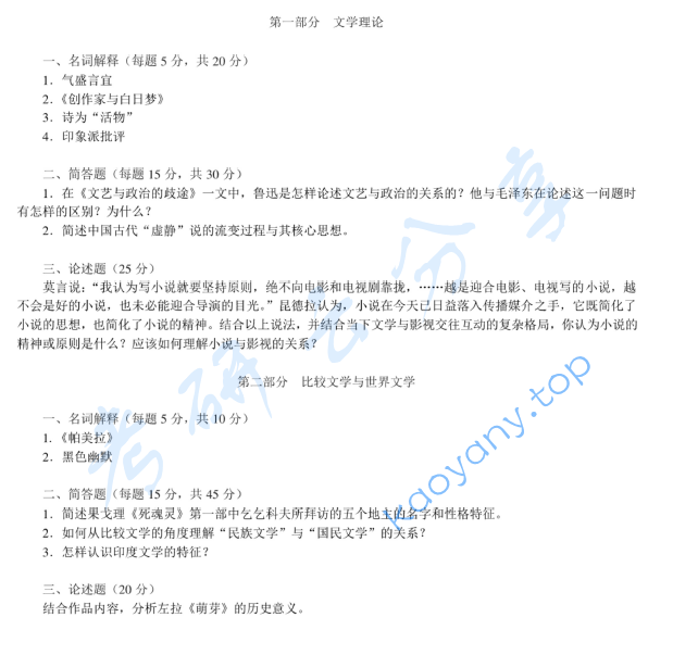 2011年北京师范大学文学理论与外国文学史（含比较文学）考研真题