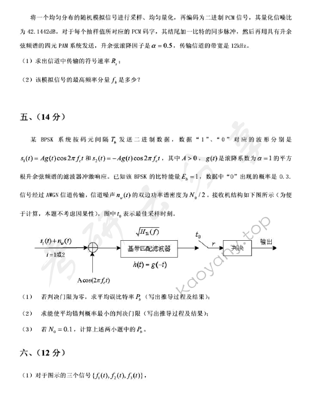 2008年北京邮电大学通信原理考研真题,北京邮电大学通信原理,北京邮电大学,通信原理,第4张