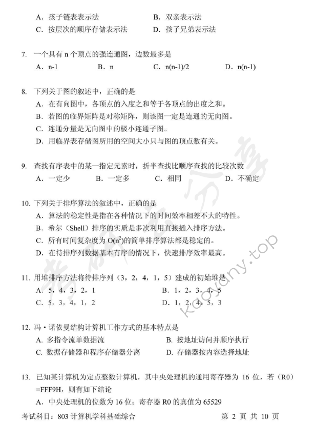 2017年北京邮电大学计算机学科基础综合考研真题,北京邮电大学计算机学科基础综合,北京邮电大学,计算机学科基础综合,第2张