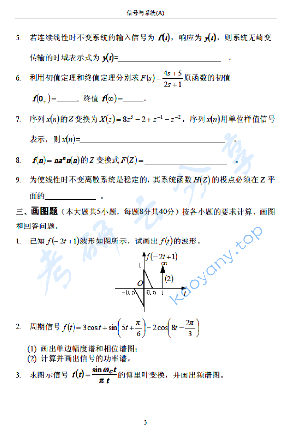 2004年北京邮电大学信号与系统A考研真题,北京邮电大学信号与系统,北京邮电大学,信号与系统,第3张
