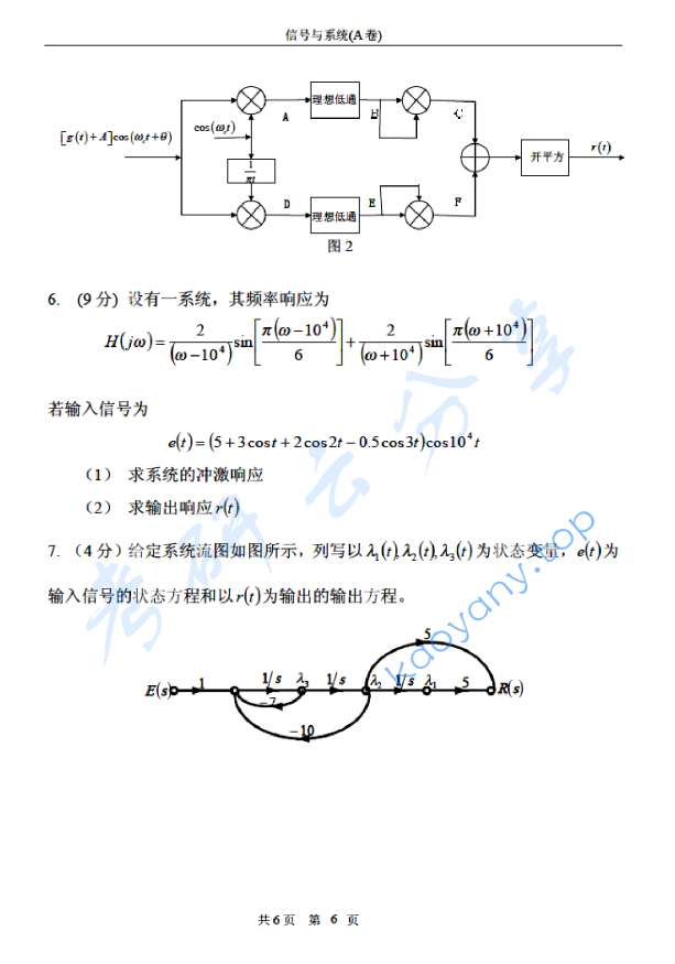 2006年北京邮电大学信号与系统A考研真题,北京邮电大学信号与系统,北京邮电大学,信号与系统,第6张