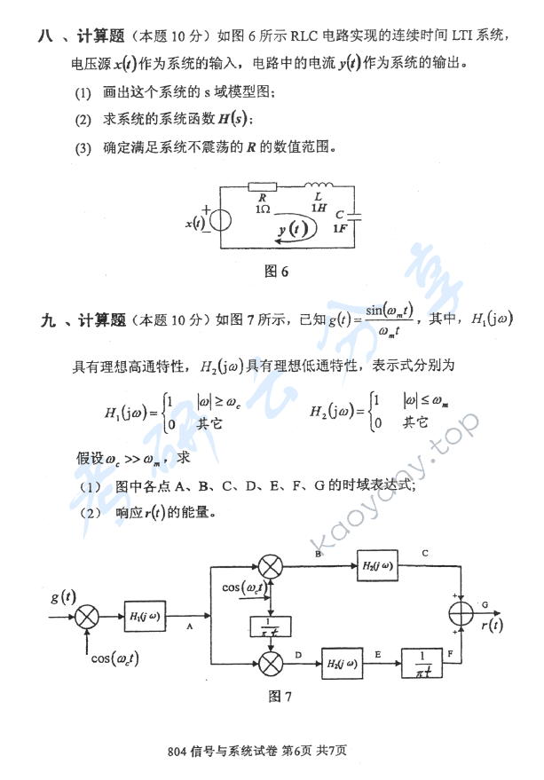 2012年北京邮电大学804信号与系统考研真题,北京邮电大学信号与系统,北京邮电大学,信号与系统,第6张