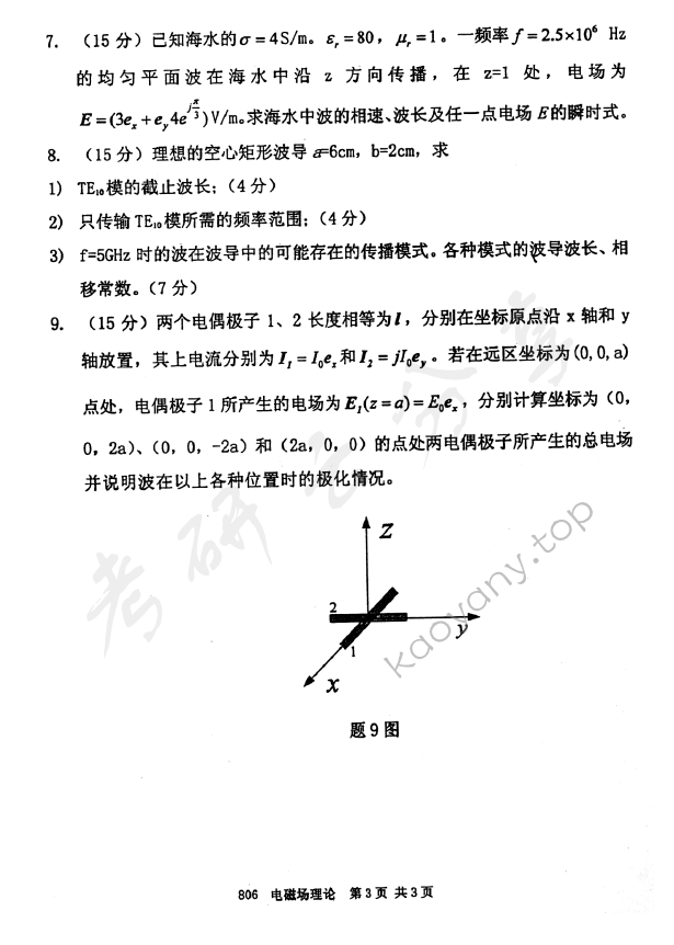 2010年北京邮电大学806电磁场理论考研真题,北京邮电大学电磁场理论,北京邮电大学,电磁场理论,第3张