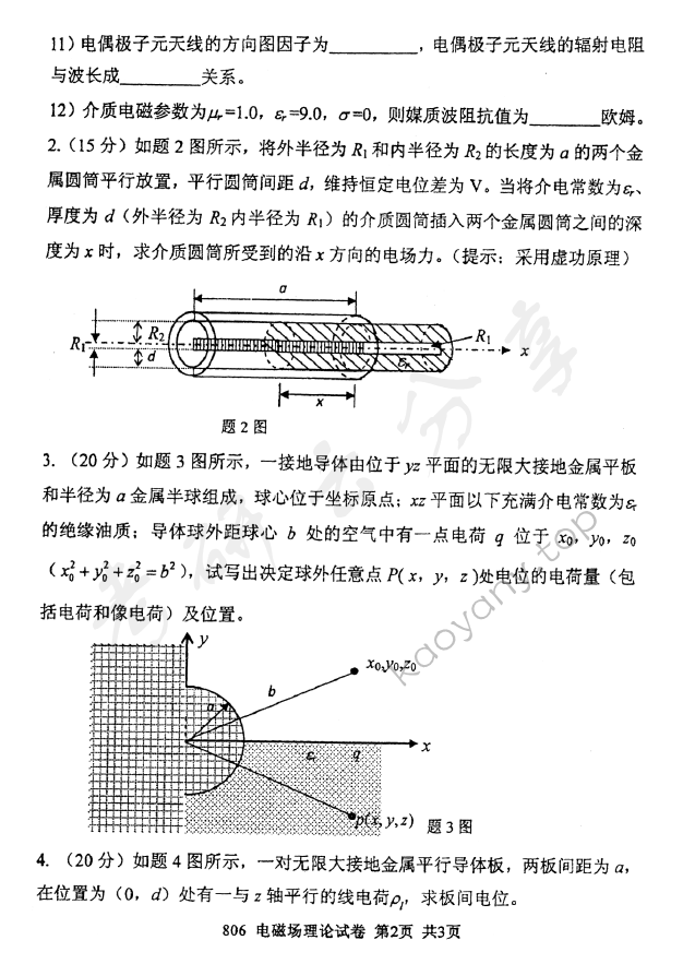 2012年北京邮电大学806电磁场理论考研真题,北京邮电大学电磁场理论,北京邮电大学,电磁场理论,第2张