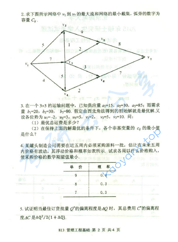 2015年北京邮电大学813管理工程基础考研真题,北京邮电大学管理工程基础,北京邮电大学,管理工程基础,第2张