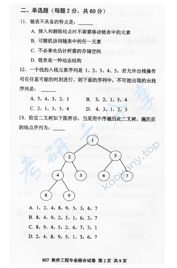 2011年北京邮电大学807软件工程专业综合考研真题,北京邮电大学软件工程专业综合,北京邮电大学,软件工程专业综合,第2张