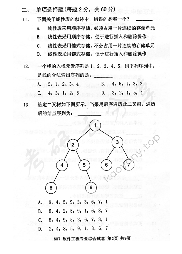 2012年北京邮电大学807软件工程专业综合考研真题,北京邮电大学软件工程专业综合,北京邮电大学,软件工程专业综合,第2张