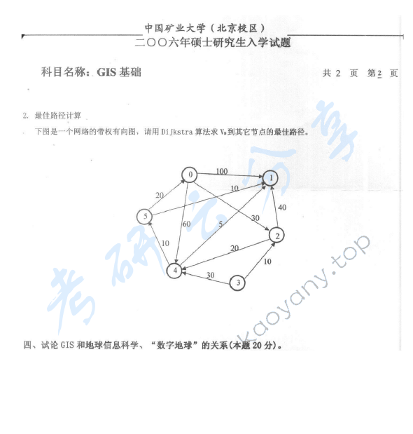 2006年中国矿业大学（北京）GIS基础考研真题,中国矿业大学GIS基础,中国矿业大学,GIS基础,第2张
