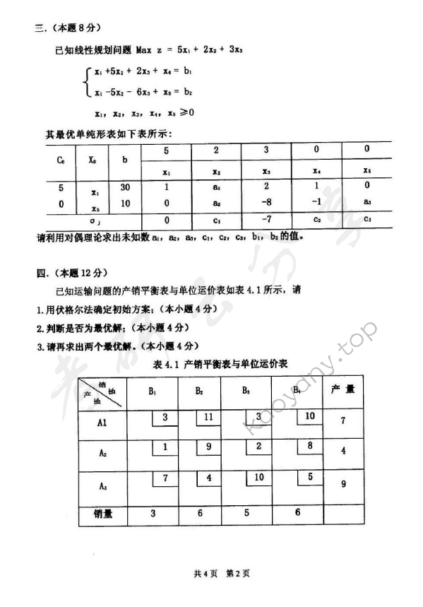 2010年太原科技大学893运筹学（B）考研真题,太原科技大学运筹学,太原科技大学,运筹学,第2张