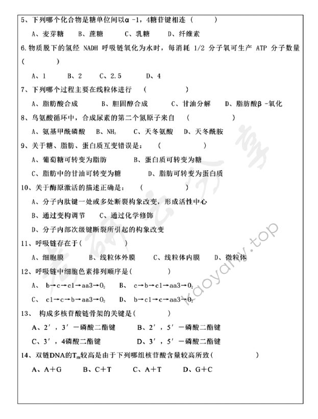 2014年温州大学825生物化学考研真题,温州大学生物化学,温州大学,生物化学,第2张