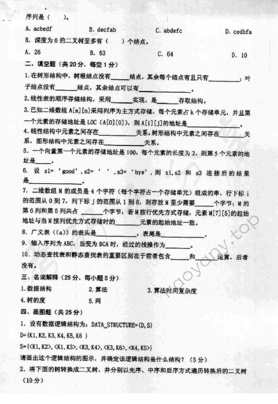 2014年沈阳农业大学931数据结构（C语言）考研真题,沈阳农业大学数据结构,沈阳农业大学,数据结构,第2张