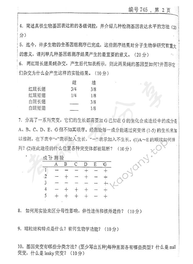 2007年浙江大学745分子生物学考研真题,浙江大学分子生物学,浙江大学,分子生物学,第2张