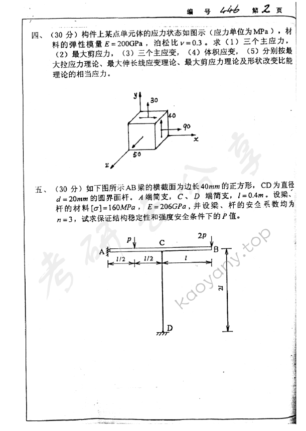 2004年浙江大学446材料力学（甲）考研真题,浙江大学材料力学,浙江大学,材料力学,第2张