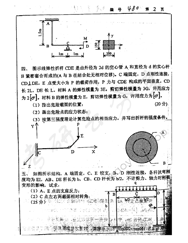 2001年浙江大学480材料力学（乙）考研真题,浙江大学材料力学,浙江大学,材料力学,第2张