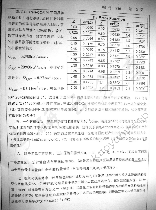 2008年浙江大学836材料科学基础考研真题,浙江大学材料科学基础,浙江大学,材料科学基础,第2张