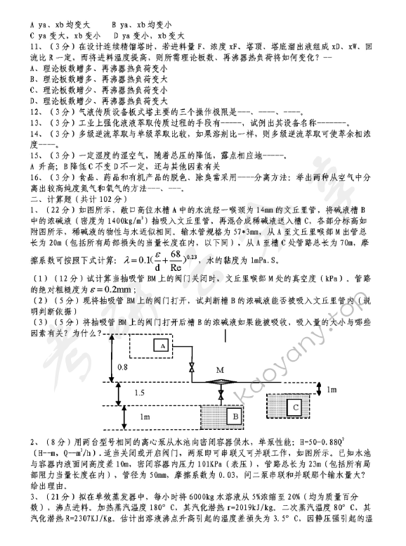 2009年浙江大学838化工原理考研真题,浙江大学化工原理,浙江大学,化工原理,第2张