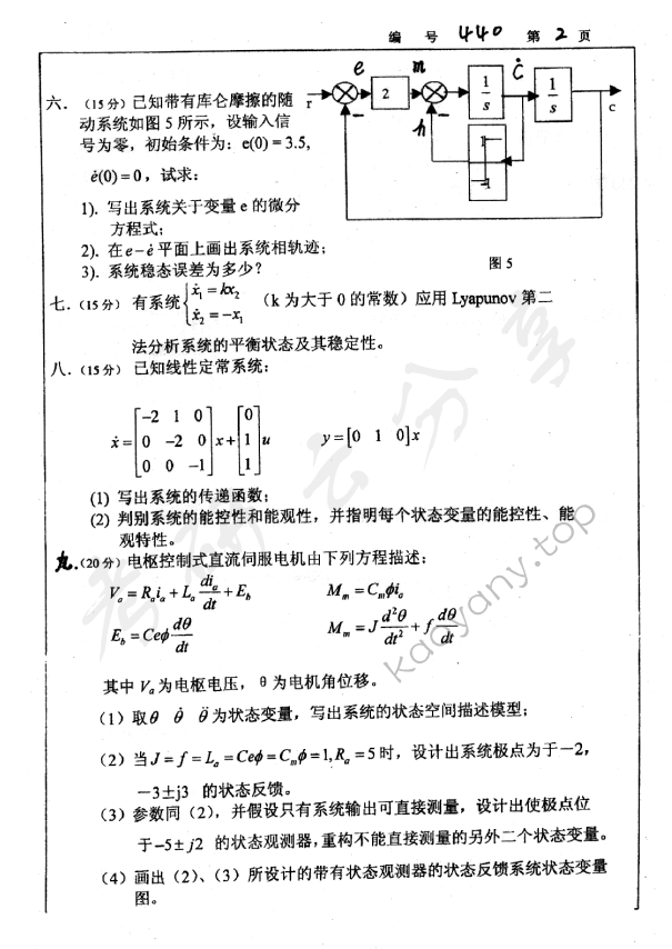 2003年浙江大学440控制理论考研真题,浙江大学控制理论,浙江大学,控制理论,第2张